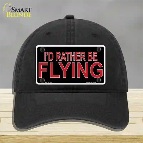 Rather Be Flying Novelty License Plate Hat Unconstructed Cotton / Black