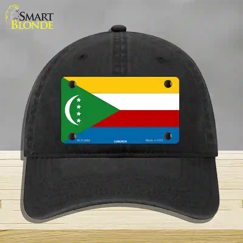 Comoros Flag Novelty License Plate Hat Unconstructed Cotton / Black