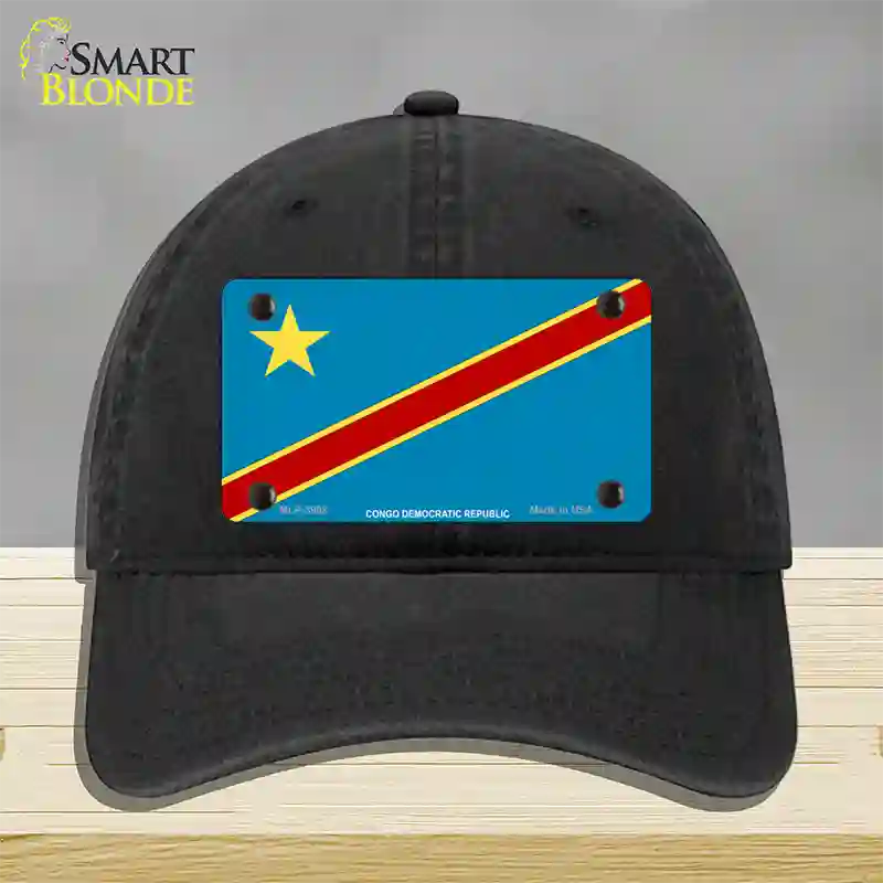 Congo Democratic Republic Flag Novelty License Plate Hat Unconstructed Cotton / Black