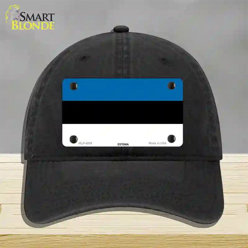 Estonia Flag Novelty License Plate Hat Unconstructed Cotton / Black