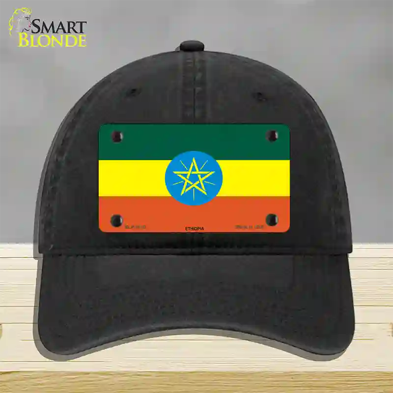 Ethiopia Flag Novelty License Plate Hat Unconstructed Cotton / Black