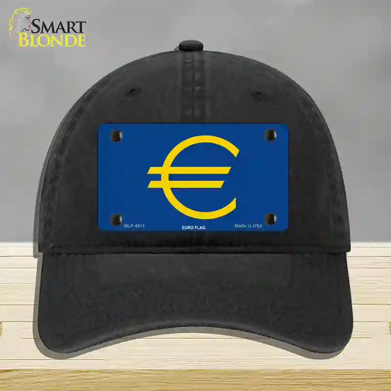 Euro Flag Novelty License Plate Hat Unconstructed Cotton / Black