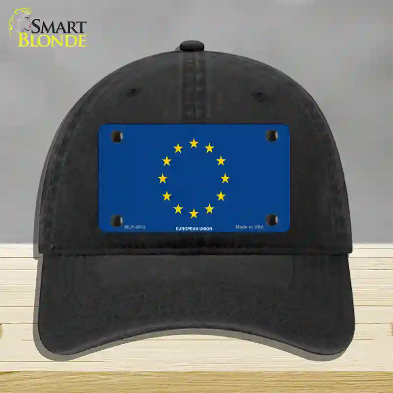 European Union Flag Novelty License Plate Hat Unconstructed Cotton / Black