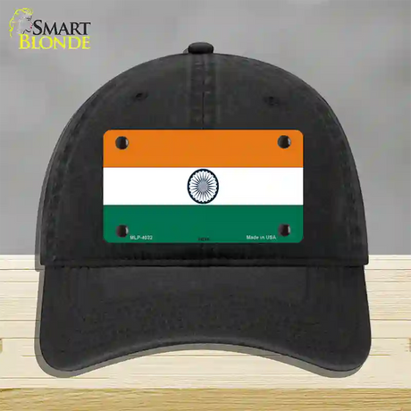 India Flag Novelty License Plate Hat Unconstructed Cotton / Black