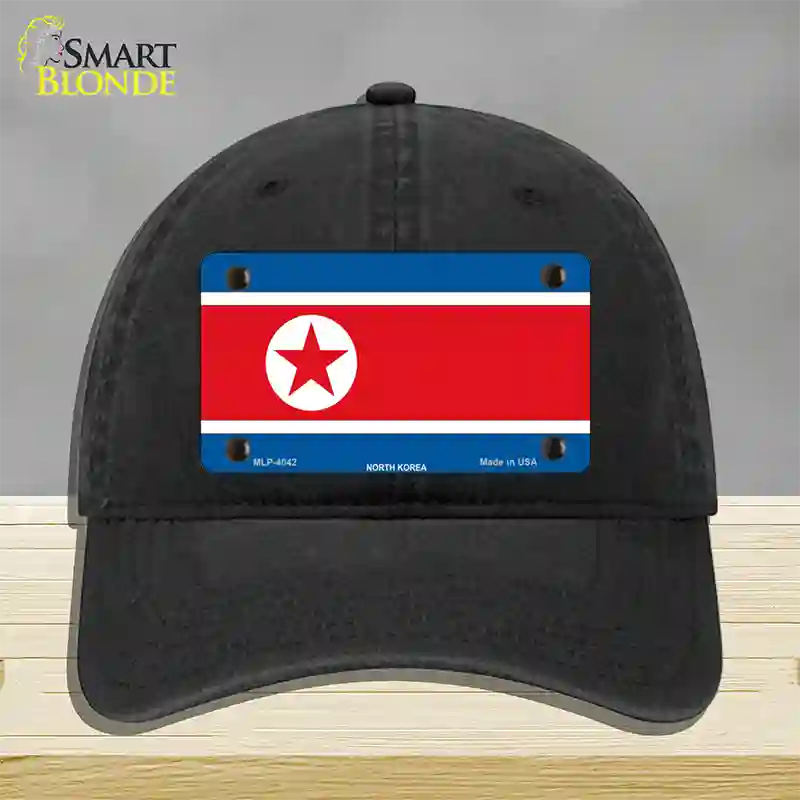 North Korea Flag Novelty License Plate Hat Unconstructed Cotton / Black