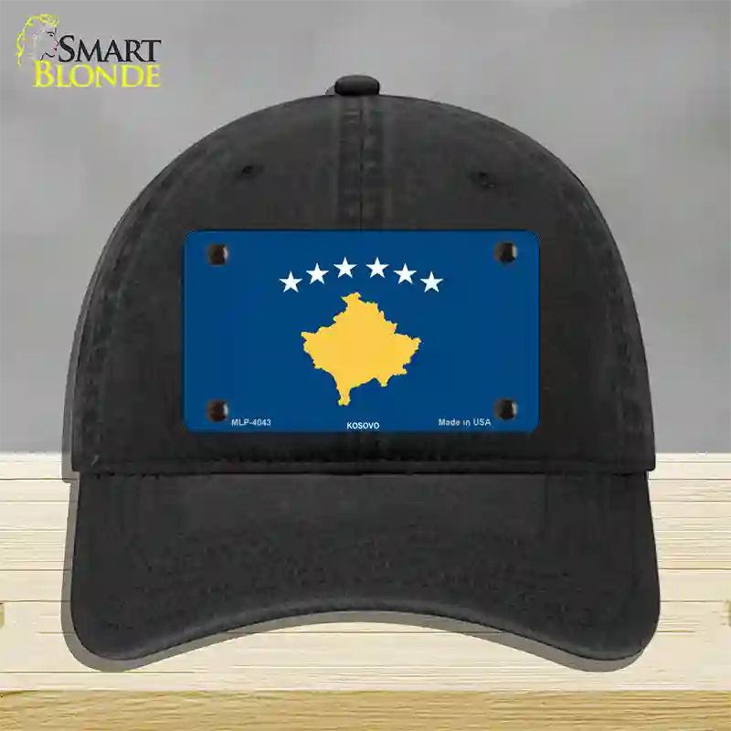 Kosovo Flag Novelty License Plate Hat Unconstructed Cotton / Black