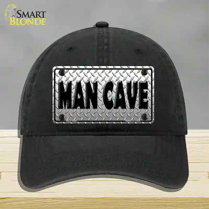 Man Cave Diamond Effect Novelty License Plate Hat Unconstructed Cotton / Black