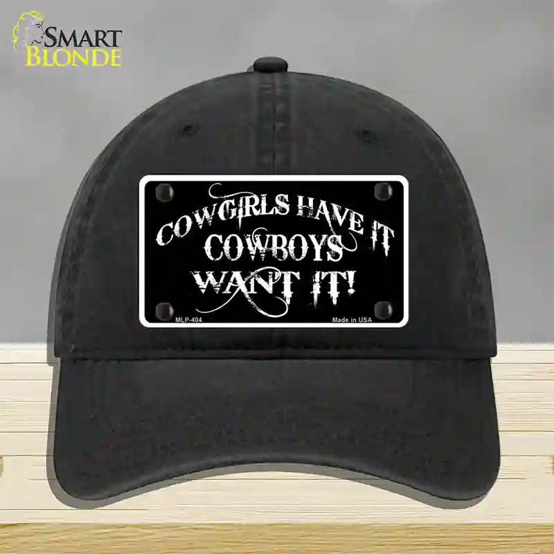 Cowgirls Have It Novelty License Plate Hat Unconstructed Cotton / Black