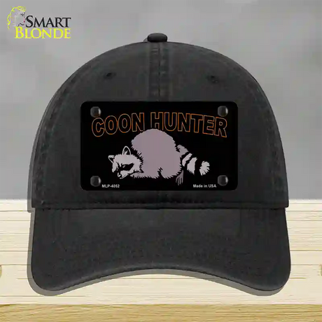 Coon Hunter Novelty License Plate Hat Unconstructed Cotton / Black