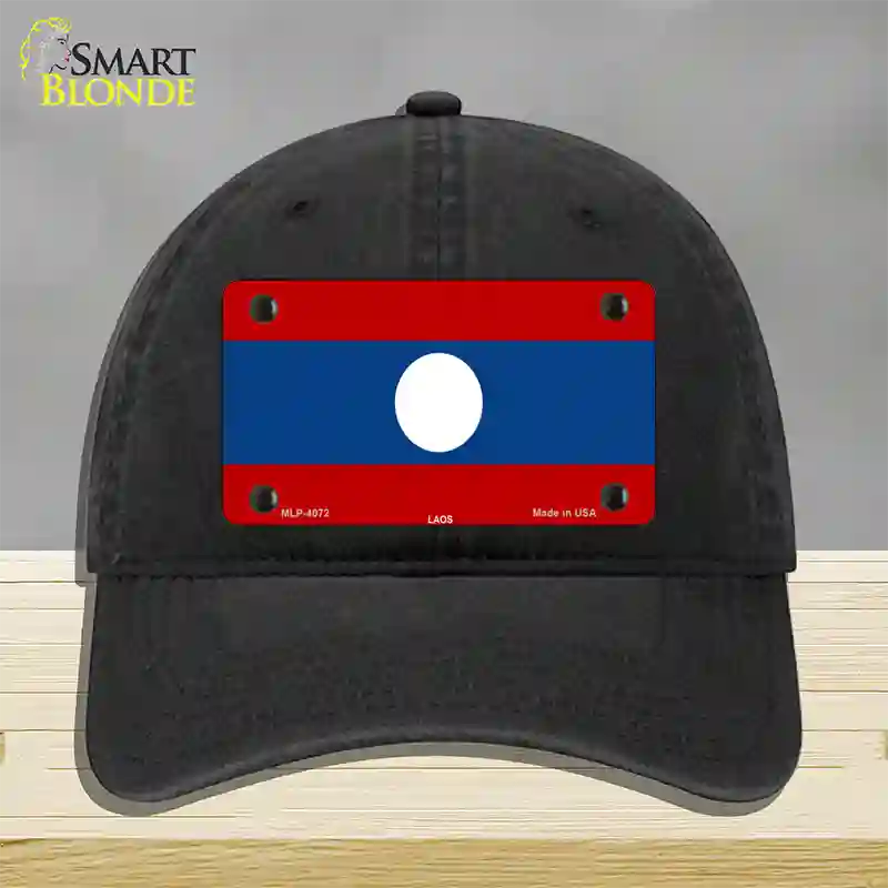 Laos Flag Novelty License Plate Hat Unconstructed Cotton / Black