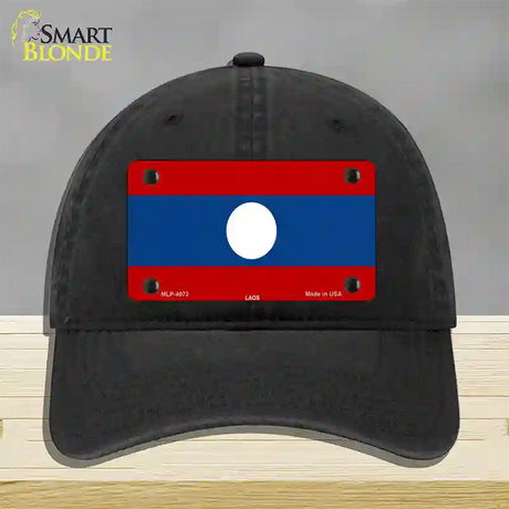 Laos Flag Novelty License Plate Hat Unconstructed Cotton / Black