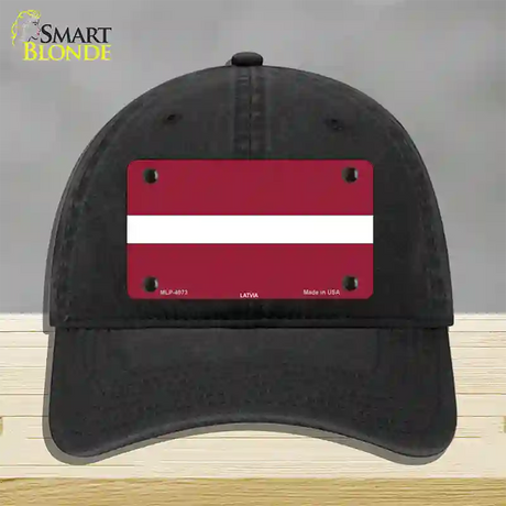 Latvia Flag Novelty License Plate Hat Unconstructed Cotton / Black