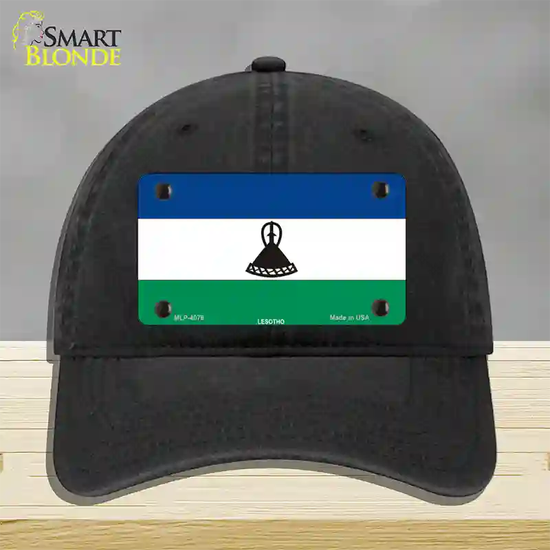 Lesotho Flag Novelty License Plate Hat Unconstructed Cotton / Black