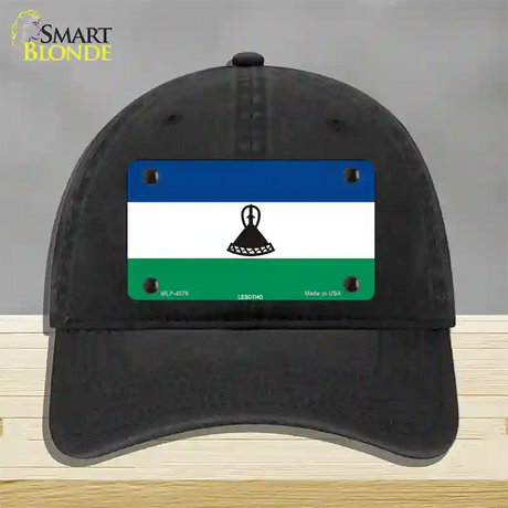 Lesotho Flag Novelty License Plate Hat Unconstructed Cotton / Black