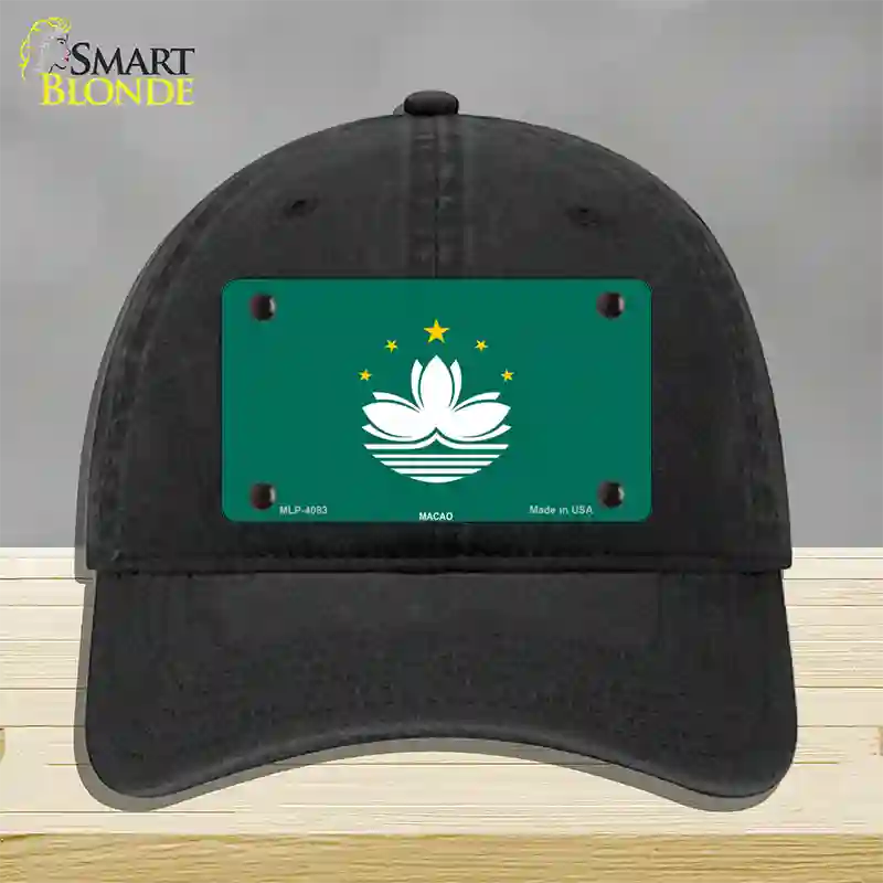 Macao Flag Novelty License Plate Hat Unconstructed Cotton / Black