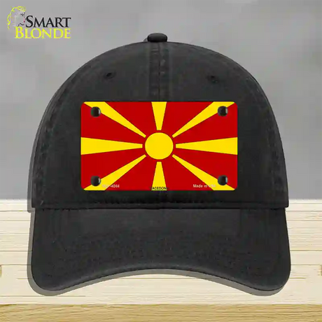 Macedonia Flag Novelty License Plate Hat Unconstructed Cotton / Black