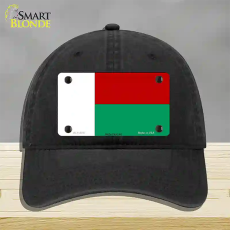 Madagascar Flag Novelty License Plate Hat Unconstructed Cotton / Black