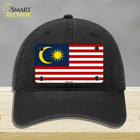 Malaysia Flag Novelty License Plate Hat Unconstructed Cotton / Black