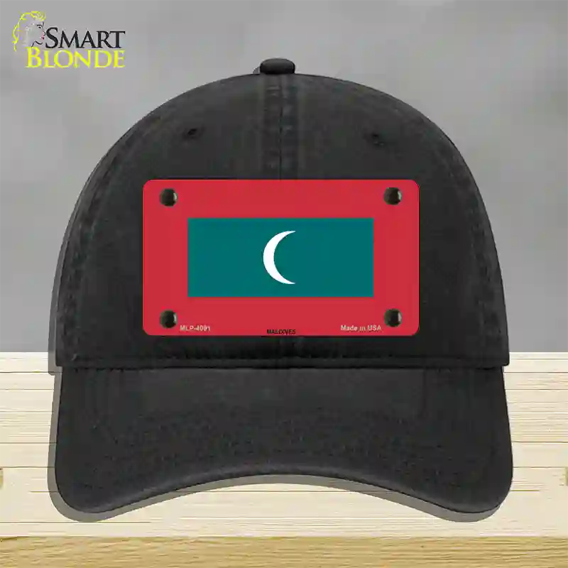 Maldives Flag Novelty License Plate Hat Unconstructed Cotton / Black