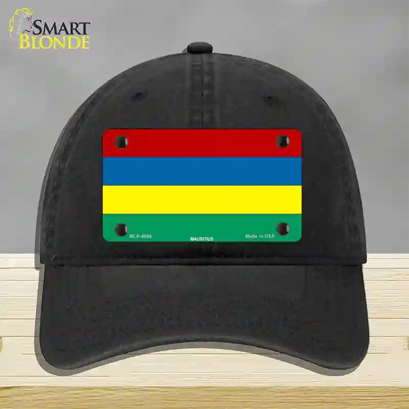 Mauritius Flag Novelty License Plate Hat Unconstructed Cotton / Black