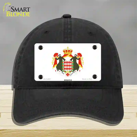 Monaco-S Flag Novelty License Plate Hat Unconstructed Cotton / Black