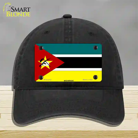 Mozambique Flag Novelty License Plate Hat Unconstructed Cotton / Black