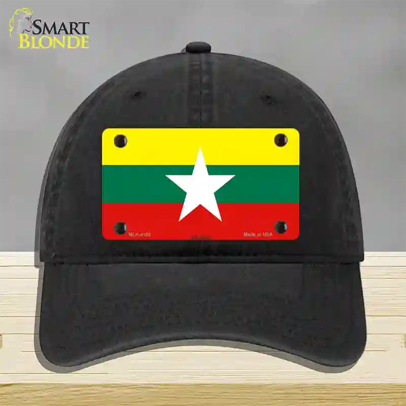 Myanmar Flag Novelty License Plate Hat Unconstructed Cotton / Black