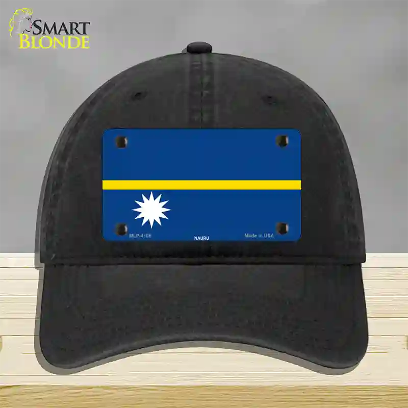 Nauru Flag Novelty License Plate Hat Unconstructed Cotton / Black