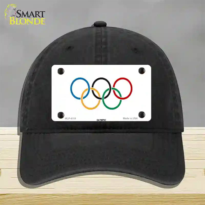 Olympic Flag Novelty License Plate Hat Unconstructed Cotton / Black