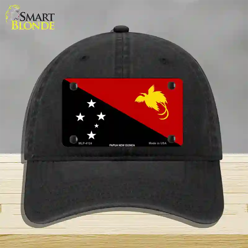 Papua New Guinea Flag Novelty License Plate Hat Unconstructed Cotton / Black