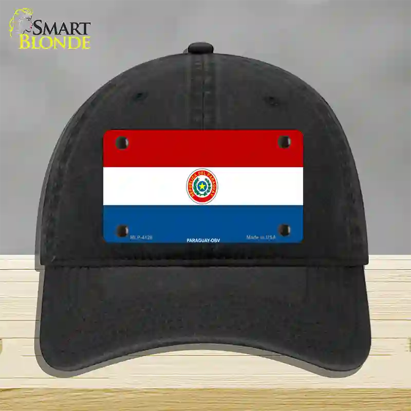 Paraguay-OBV Flag Novelty License Plate Hat Unconstructed Cotton / Black