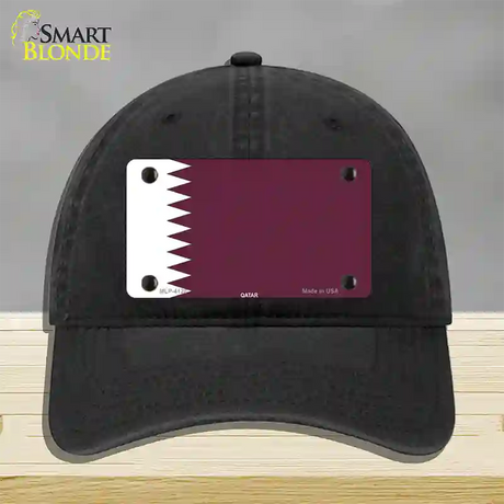 Qatar Flag Novelty License Plate Hat Unconstructed Cotton / Black