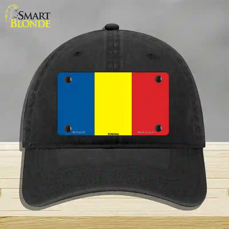 Romania Flag Novelty License Plate Hat Unconstructed Cotton / Black