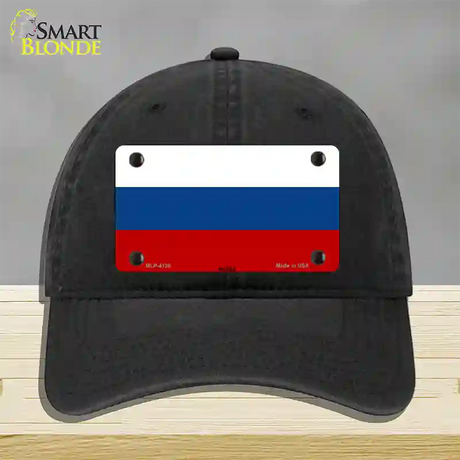 Russia Flag Novelty License Plate Hat Unconstructed Cotton / Black