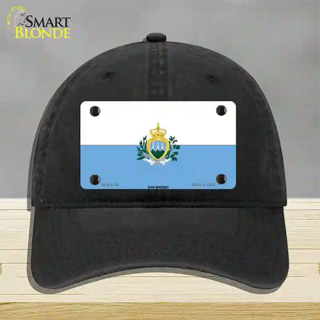 San Marino Flag Novelty License Plate Hat Unconstructed Cotton / Black