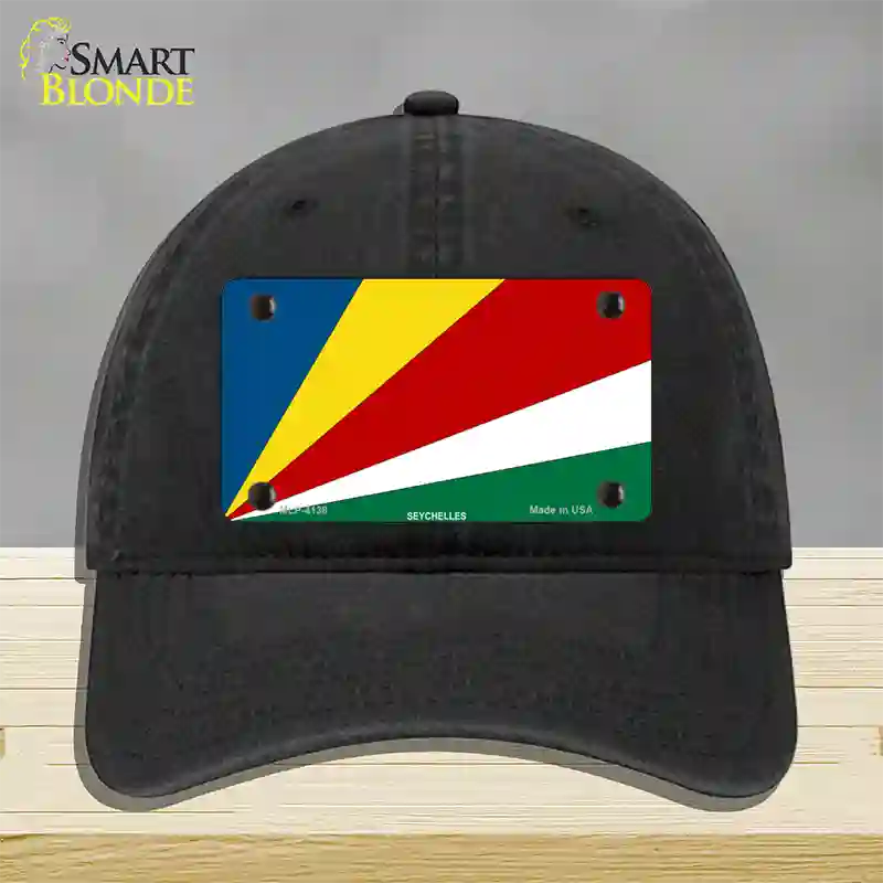 Seychelles Flag Novelty License Plate Hat Unconstructed Cotton / Black