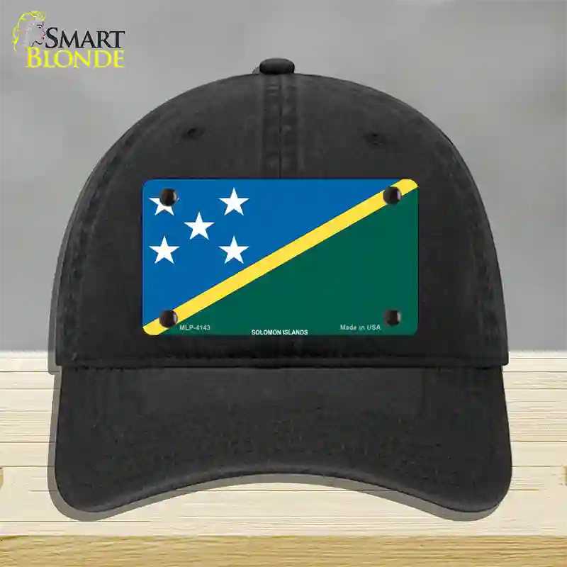 Solomon Islands Flag Novelty License Plate Hat Unconstructed Cotton / Black