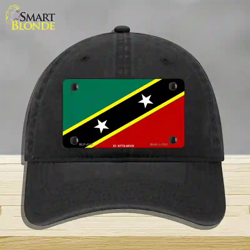 St Kitts-Nevis Flag Novelty License Plate Hat Unconstructed Cotton / Black