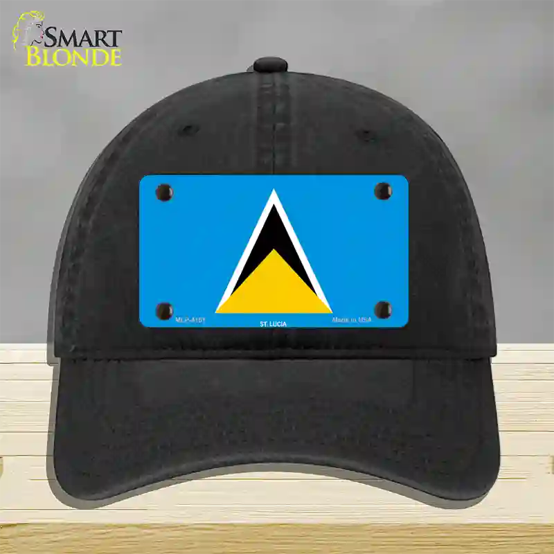 St Lucia Flag Novelty License Plate Hat Unconstructed Cotton / Black