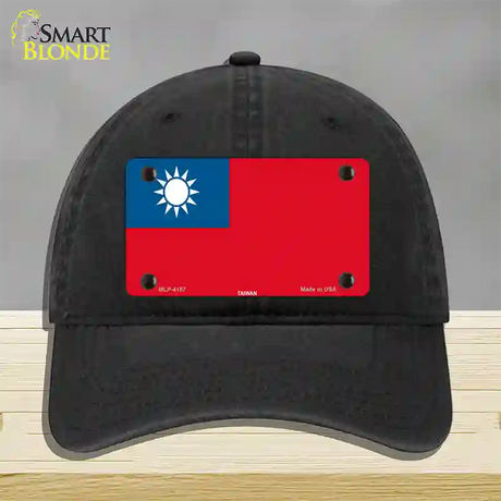 Taiwan Flag Novelty License Plate Hat Unconstructed Cotton / Black