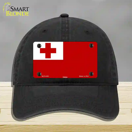 Tonga Flag Novelty License Plate Hat Unconstructed Cotton / Black