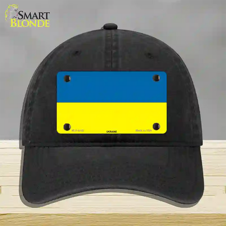 Ukraine Flag Novelty License Plate Hat Unconstructed Cotton / Black