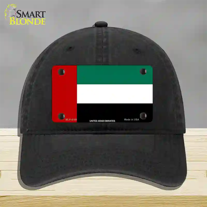 United Arab Emirates Flag Novelty License Plate Hat Unconstructed Cotton / Black