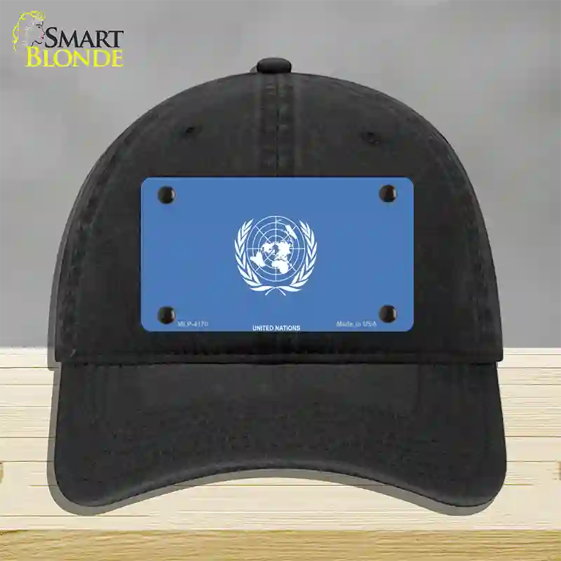 United Nations Flag Novelty License Plate Hat Unconstructed Cotton / Black