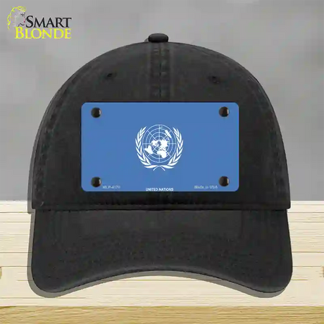 United Nations Flag Novelty License Plate Hat Unconstructed Cotton / Black