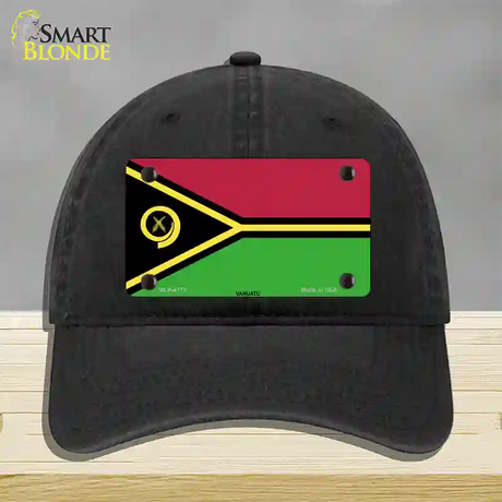 Vanuatu Flag Novelty License Plate Hat Unconstructed Cotton / Black