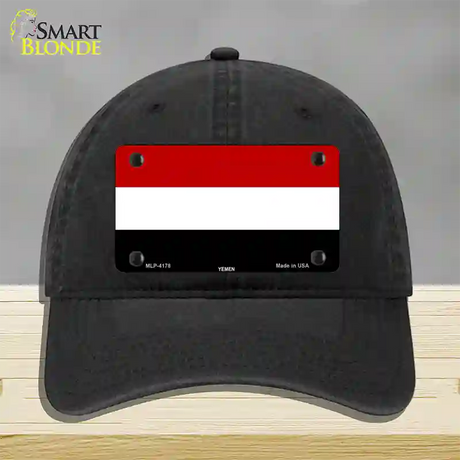 Yemen Flag Novelty License Plate Hat Unconstructed Cotton / Black