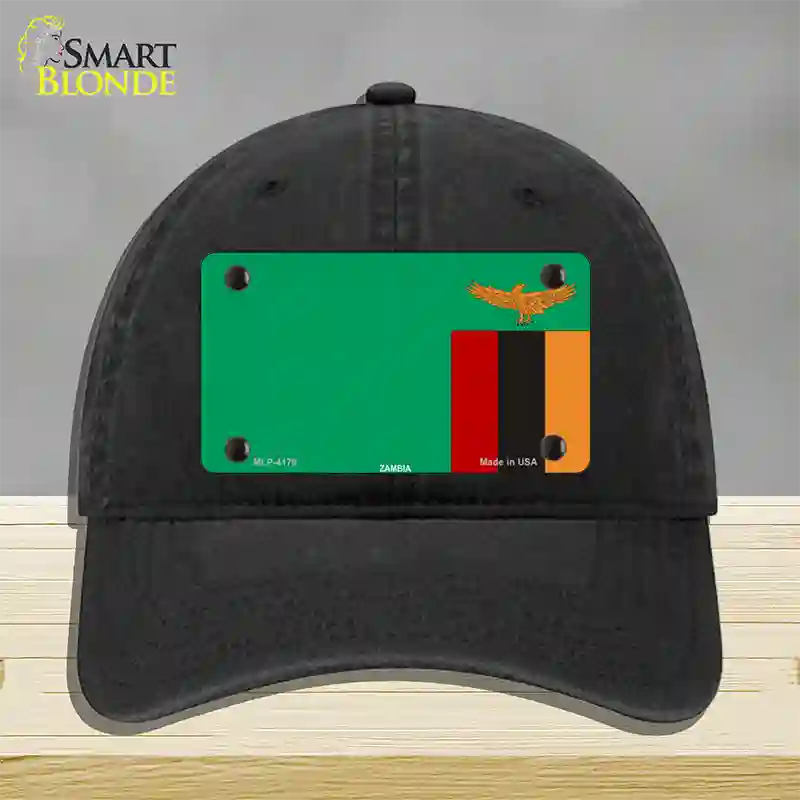 Zambia Flag Novelty License Plate Hat Unconstructed Cotton / Black