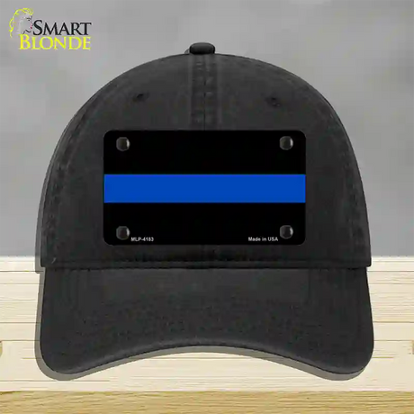 Thin Blue Line Police Novelty License Plate Hat Unconstructed Cotton / Black