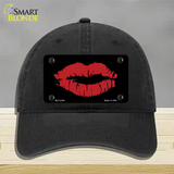 Full Red Lips Novelty License Plate Hat Unconstructed Cotton / Black